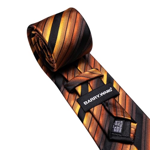 Image of Barry.Wang Tie Sets for Men Silk Stripe Necktie Woven Checkered Handkerchief Cufflinks Formal Business Wedding