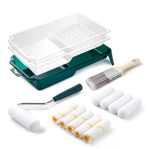 YiBaiBrush 4 Inch Paint Roller Kit, 15 Pcs, Small Paint Roller Set with Tray Liner, Mini Foam and Microfiber Paint Rollers for All Surfaces, Paint Brush for Walls, Painting Supplies for House Painting