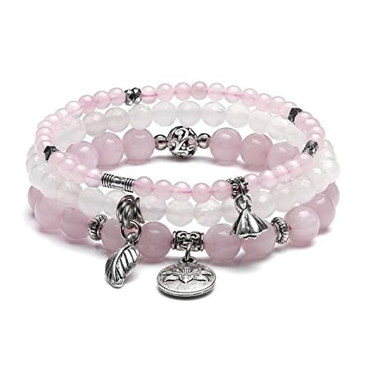 Jovivi 3pcs Rose Quartz Crystal Beaded Chakra Bracelet Natural Healing Energy Beads Stone Therapy Reiki Stackable Stretch Bracelets Set for Women