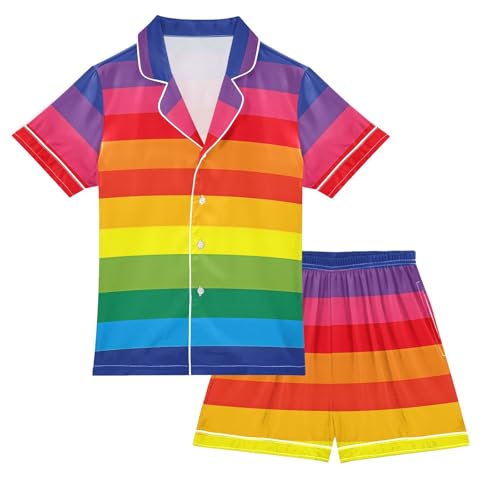 Casual Striped Pajamas Unisex Summer Button Down Satin Sleepwear Short Sleeve Silk 2 Piece Sets