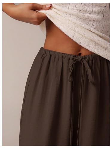 SHENHE Women's Wide Leg Long Palazzo Pants Casual Drawstring Elastic Waist Loose Trousers4