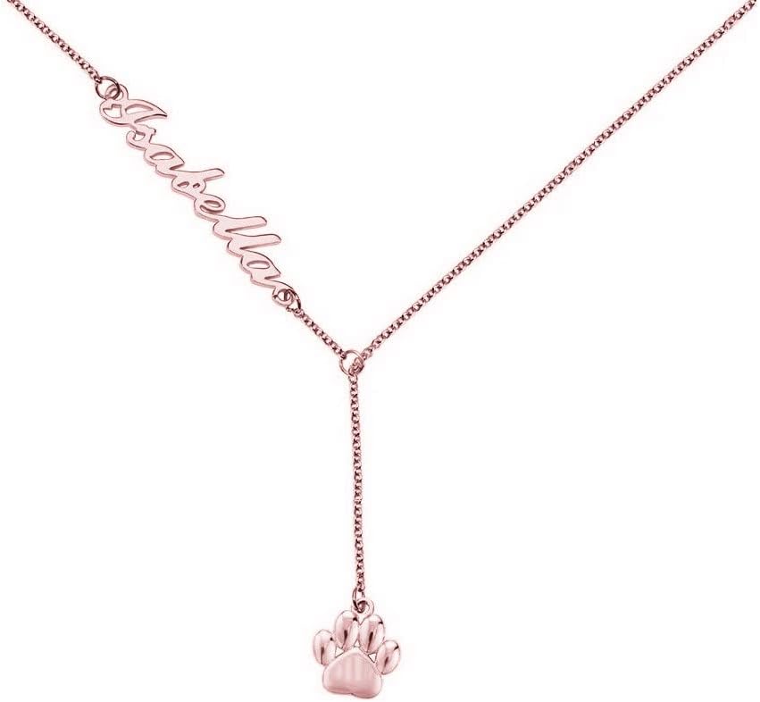Personalized Layered Y Shape Name Necklace for Dog Puppy Pet Lovers 925 Sterling Silver Custom Paw Print Pendant