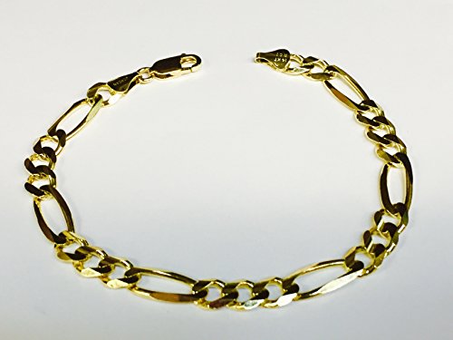 14K Solid Yellow Gold Mens Figaro Curb Link Chain/Bracelet 9.5" 7Mm 15 Grams #TOP3