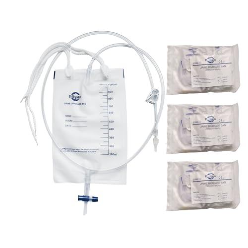 4-Pack 1000ml Nephrostomy Bag Disposable Urine Drainage Bag with 47 Silicone Tube T-Tap Drain Valve Anti-Reflux Valve Robert Clamp