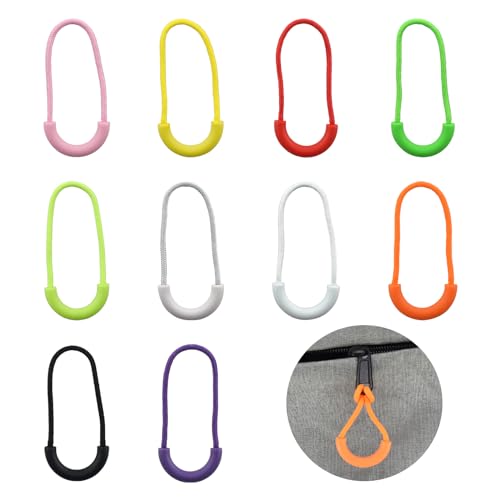 SHRJ 100Pcs Zipper Pulls Nylon Cord Zipper Extension Tag U Shape Pulls Fixer Cord Zipper Tab Replacement for Clothes, Luggage, Backpacks, Jacketsï¼ŒHandbag, Tents, Sweatshirt, 10 Colors