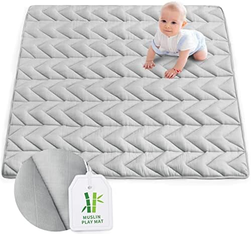 50x50 Play Mat for Playpen, Muslin Baby & Kids Play Mat, Mat for Baby to Play on Floor, Toddler Play Mat Fits for LIAMST & TODALE 50×50 Playpen, Non Slip Cushioned Crawling Mat, Grey