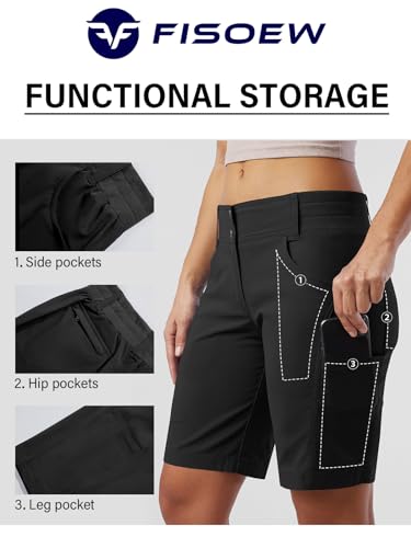 Fisoew Short feminino para caminhada, golfe, secagem rápida, ao ar livre, verão, casual, 25,4 cm, be