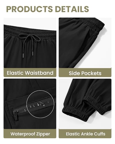 NUMYEAN Boys Cargo Pants Kids Water Resistant Athletic Hiking Pants Lightweight Quick Dry 13-14Years Black