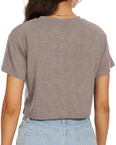 Image of Womens Summer Crop Tops Short Sleeve Round Neck T-Shirts Loose Fit Casual Blouse 2026