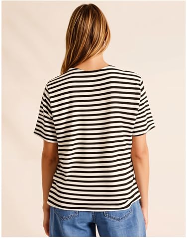 Image of Mack Jonney Oversized | Loose Fit | Half Sleeves 100% Cotton Round Neck Striped T-Shirt for WOMEN-MACK640558
