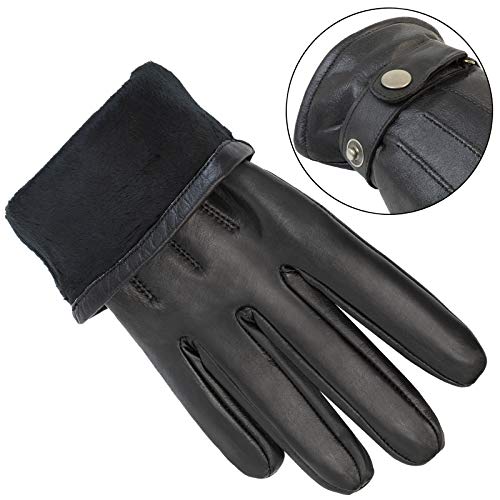 ALPIDEX Herren Lederhandschuhe Echtleder Warm Gefüttert Leder Handschuhe Winterhandschuhe Handschuh schwarz braun Herbst Winter, Größe:XL, Farbe:black