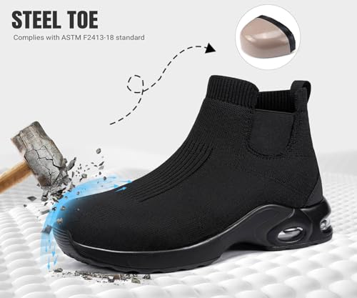 Image of LARNMERN Steel Toe Shoes Slip On Waterproof Safety Boots | Lightweight Comfortable Cushion Work Black ASTM F2413-18