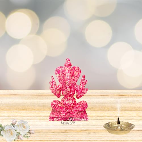 Image of Salvus App Solutions Pink Crystal Ganesh Idol for Car Dashboard & Home Decor | Double Side Face Lord Ganesha Murti | Decorative Dashboard Showpiece for Car, Office & Mandir (2-3 Inch)