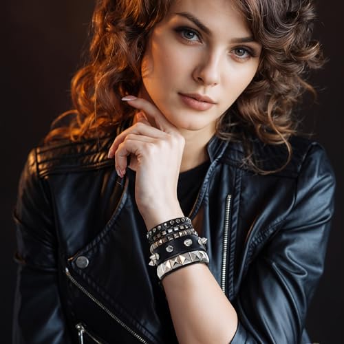 YUXIANLB Lot de 3 bracelets Punk Rock à clous, Bracelets à clous pointus manchette 80s Emo Goth accessoires de bijouterie poignet réglable, 1 Stück (3er-Pack), Il ne s'agit pas d'une pierre précieuse – vue 4