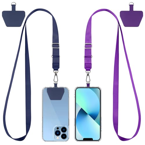 CACOE Phone Lanyard 2 Pcs Lengthened Adjustable Neck Strap,Multifuctional Patch Cell Phone Lanyards Compatible with Most Smartphones(Blue+Purple)