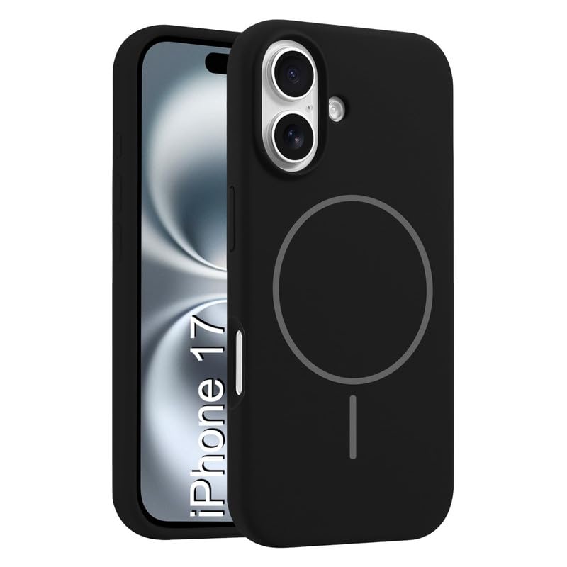 Image of LuxuryKase Silicone Magnetic Case for iPhone 17 | Soft Microfiber Lining | MagSafe Support | Shockproof Protective Cover | Precise Cutouts | Slim Fit Design - Black