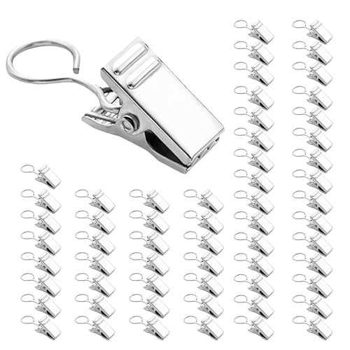 SUZEYEN 50 Pack Metal Curtain Clips with Hooks – Rust-Resistant Drapery Clip Rings for Curtains, Home Decor, DIY Crafts and Light Hanging
