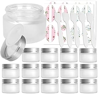 15 Pack, 1 oz 30ml Frosted Glass Jars with Silver Lids & Inner Liners, Empty Matte Clear Round Refillable Cosmetic Containers Travel Jars for Cosmetics, Body Butter,Scrubs,Face Cream Lotion and More