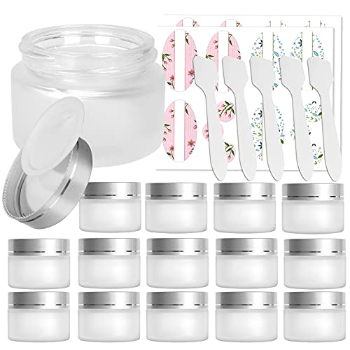Lot de 15 bocaux vides en verre dépoli de 30 ml avec couvercles argentés et doublures intérieures, crème pour le visage et plus encore, Incolore