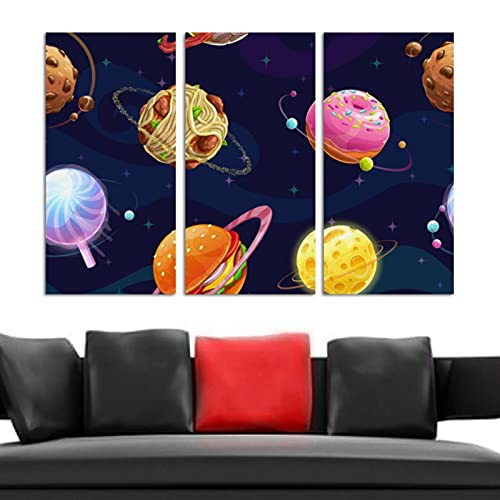 Wall Art For Living Room, Oil Painting On Canvas Large Framed Hamburg Doughnut Planets Noodles Meat Ball Artwork For Home Bedroom Decor 24"X48" #TOP3