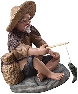 Resin Fisherman Figurines Sculpture Miniature for Yard Lawn Garden Ornament Decor, L