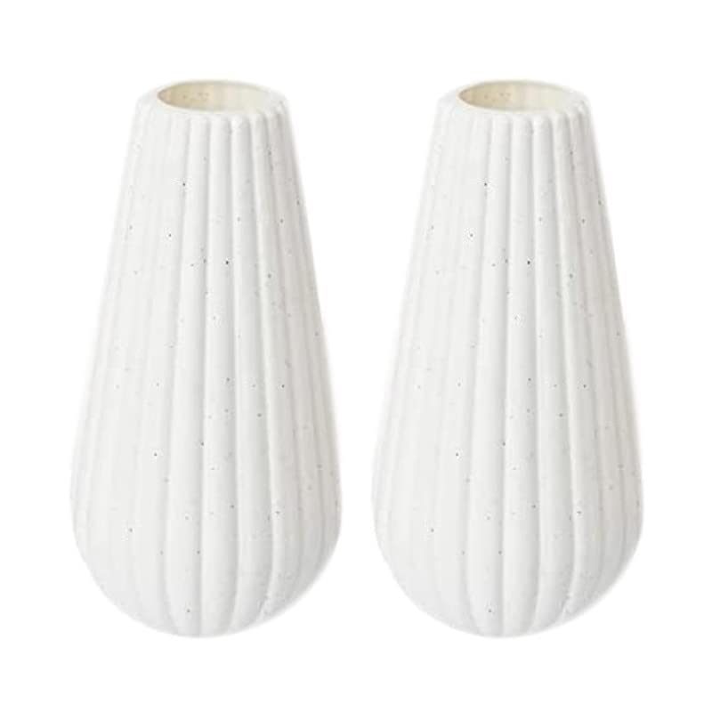 BVSLF Flower Vase for Home Decor, Decorative Center Table Vase for Bedroom, Living Room & Office, Flower Holder Set of 2, White Plastic-image-42