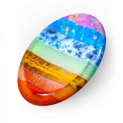 Larrel Pierre d'inquiétude pour le pouce, 7 pierres de cristal chakra, pierres de poche de paume, pierre de soucis ovale, cristal de méditation pour cadeau, méditation, apaisement et relaxation