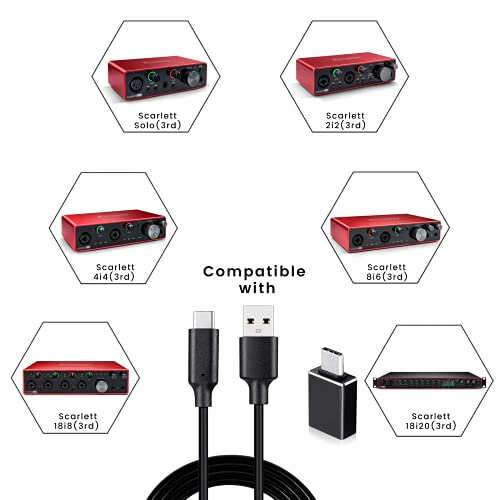 Type C To Usb Cable Compatible With Focusrite Scarlett Solo(3Rd Gen), Scarlett 2I2(3Rd Gen) Usb Audio Interface, With Usb C Male To Usb Female Adapter, 6.6 Ft #TOP1