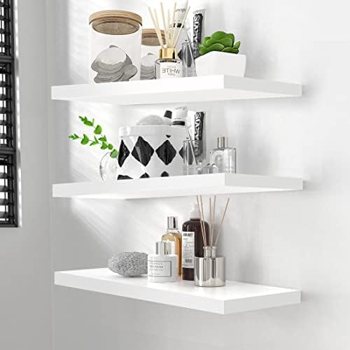 White Floating Shelves Wall Mounted Set of 3,Wood Storage Shlef for