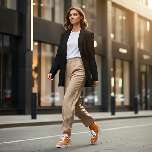 Image of OCHENTA Women's Peep Toe Wedge Sneakers Canvas Platform Shoes Side Zipper Lace up Buckle Fashion Sneakers Walking Shoes