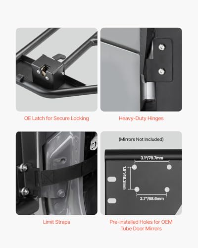VEVOR Jeep Tube Doors 4-Türer Adventure Style Stahl Schwarz Rot Fit für 2007-2018 Jeep Wrangler JK