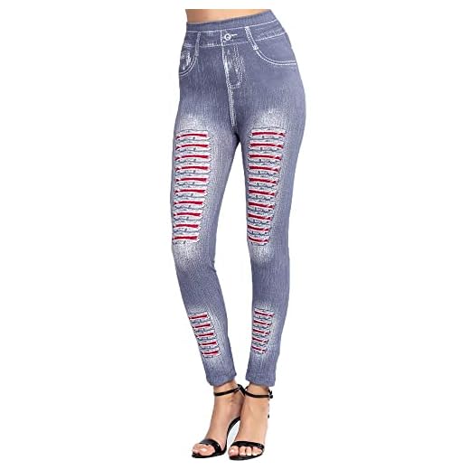 Kvinnor Hög midja Skinny Striped Fake Denim Leggings Femme Push Up Pencil Pants Plus Size Stretchy Leggings (Color : Gray7, Size : XL)