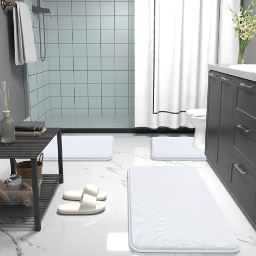 Image of OLANLY Toilet Rugs U-Shaped 24x20, Extra Soft Absorbent Thick Memory Foam Contour Bathroom Rugs, Dry Quickly, Machine Washable, Non-Slip Toilet Bath Mat, Home Decor Accessories, White