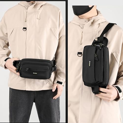 Bauchtasche wasserdichte Gürteltasche für Herren Damen Sportlich Hüfttasche mit 6 Reißverschlusstaschen Nylon Fanny Pack für Hundespaziergänge, Outdoor, Laufen, Reise, Wanderung