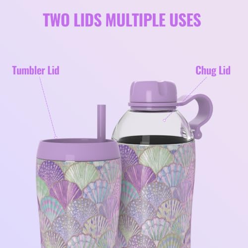 Image of 2-in-1 Vacuum Insulated Steel Water Bottle, 18 oz, Leak-proof Design, BPA-free, Compatible with Cup Holders, Dishwasher Safe, Durable Stainless Steel Material, 2 Lid Options, Purple shell