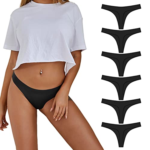 SHARICCA String Invisible Femme String Femme Sexy Chic sans Couture Respirant Culotte Femme 6 Pack (6 Noir, S-1) Cover