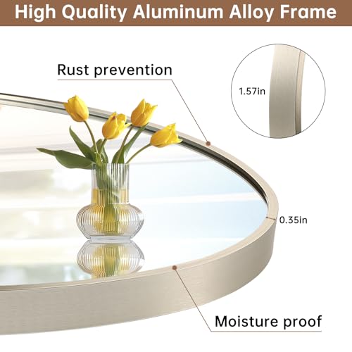 Image of Oval Wall Mirror, 22 inchx30 inch Brushed Nickel Oval Vanity Mirror, Bathroom Mirror of Metal Frame, Home Decorative Wall Mounted Mirror for Bathroom, Living Room, Entryway, Vanity