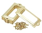 ONLYKXY 17Pcs Iron Metal Label Box Drawer Handle Card Frame File Name Card Holder for Furniture Cabinet Hardware Case Accessories 2.7x1.2inch (Gold)