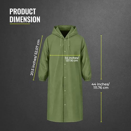 Image of Robustt EVA Reusable Raincoat with Hood (Dark Green) - Pack of 10 | Elasticated Full Sleeves Outdoor Waterproof Raincoat for Men & Women | Rainwear | Button Closure | Knee Length | Universal Fit