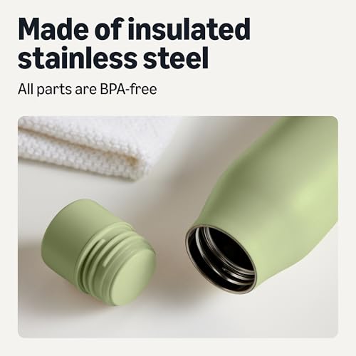 Image of Amazon Basics Insulated Stainless Steel Water Bottle, Leak-Proof, Double-Wall, 20 oz., BPA-Free, Olive