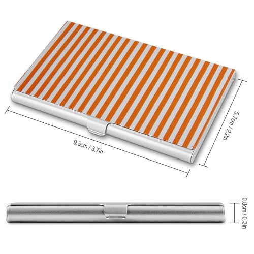 Vertical Orange And White Striped Business Card Holder, Pocket Slim Portable Metal Business Card Case for Women Men2