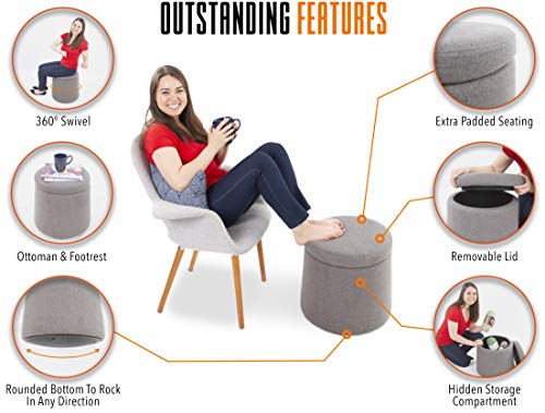 Image of Stand Steady Wobble Ottoman by Joy - Gray Active Motion Rocking Stool with Compartment and 360 Degree Swivel - Storage Pouf with Removable Lid Great for Home, Office, Waiting Room, Nursery and More