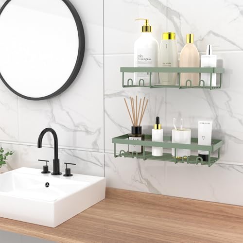 Image of Moforoco Shower Caddy Shelf Organizer Rack, Self Adhesive Black Bathroom Shelves Basket, Home Farmhouse Wall Inside Organization and Storage Decor Rv Accessories, First Camper Apartment Essentials