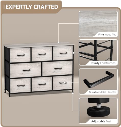 Sorbus Wide 8-Drawer Dresser, Wood Top & Fabric Drawers (Greige) - image 3