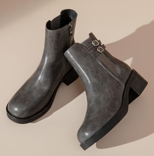 DADAWEN Women's Chelsea Ankle Boots Side Zipper Chunky Block Low Heel Booties Platform Lug Sole Short Boots4