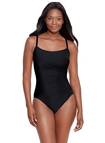 Miraclesuit Women's Swimwear Rock Solid Starr Underwire Tummy Control One Piece Swimsuit, Black, 16