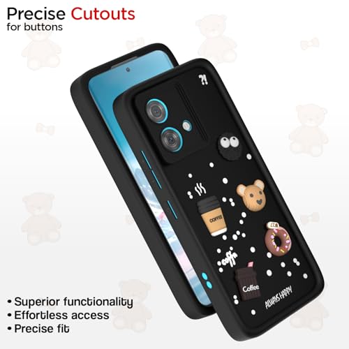 Image of Outlouders Back Cover for Motorola Moto Edge 40 Neo 5G | 3D Cartoon Bear Cute Fun Silicone Full Body Protection Bumper Case (Black)