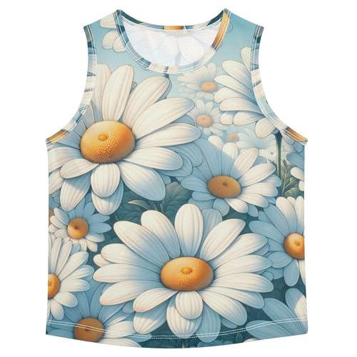 susiyo White Color Daisy Flowers Boys Sleeveless Tank Top Girls Athletic T Shirt