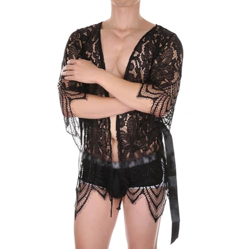 Men's Sexy Nightwear Sleepwear See Through Robe Sheer Maxi Robe Open Cardigan2