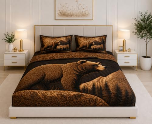 Image of 7D Digital Printed King Size Bedsheet | 240TC Premium Cotton Feel Microfiber with 2 Pillow Covers | Soft Breathable & Wrinkle Free Bedding Set | (DigitalBear, King Size-90x100 Inch)